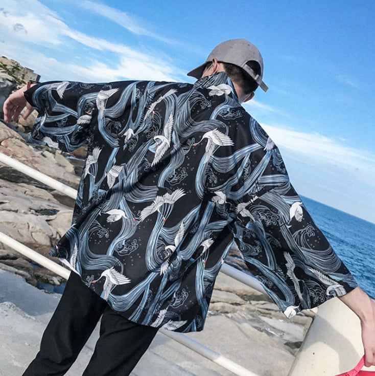 Printed Japanese Style Kimono Jacket cardigan men clothing cardigan male streetwear hiphop casual coat loose kimono - ETAclothes.store