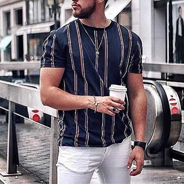 Men'S O-Neck Striped Short Sleeve T-Shirts Slim Fit Streetwear Pullover Summer - ETAclothes.store