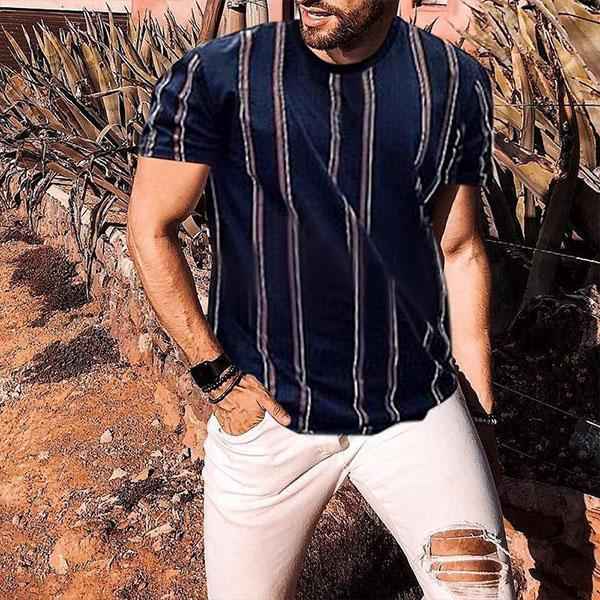 Men'S O-Neck Striped Short Sleeve T-Shirts Slim Fit Streetwear Pullover Summer - ETAclothes.store
