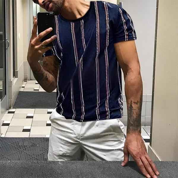 Men'S O-Neck Striped Short Sleeve T-Shirts Slim Fit Streetwear Pullover Summer - ETAclothes.store