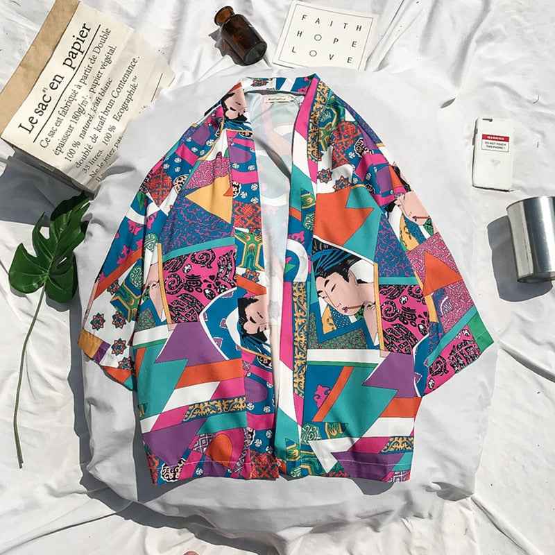 Printed Japanese Style Kimono Jacket cardigan men clothing cardigan male streetwear hiphop casual coat loose kimono - ETAclothes.store