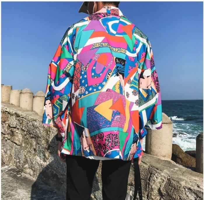 Printed Japanese Style Kimono Jacket cardigan men clothing cardigan male streetwear hiphop casual coat loose kimono - ETAclothes.store