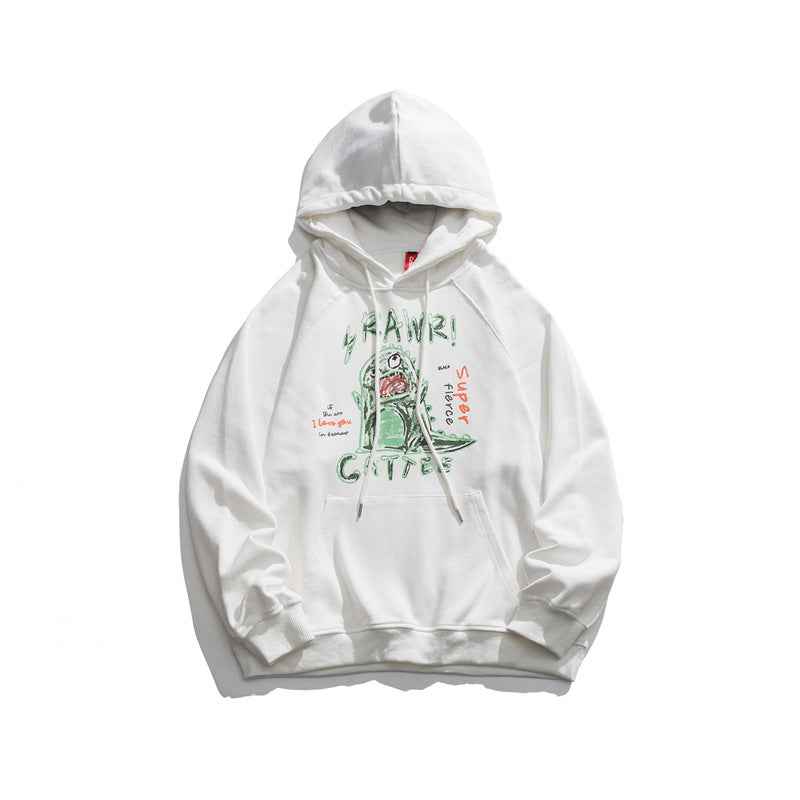 Hip Hop Streetwear Hoodie Sweatshirt Painting Dinosaur Letter Print - ETAclothes.store