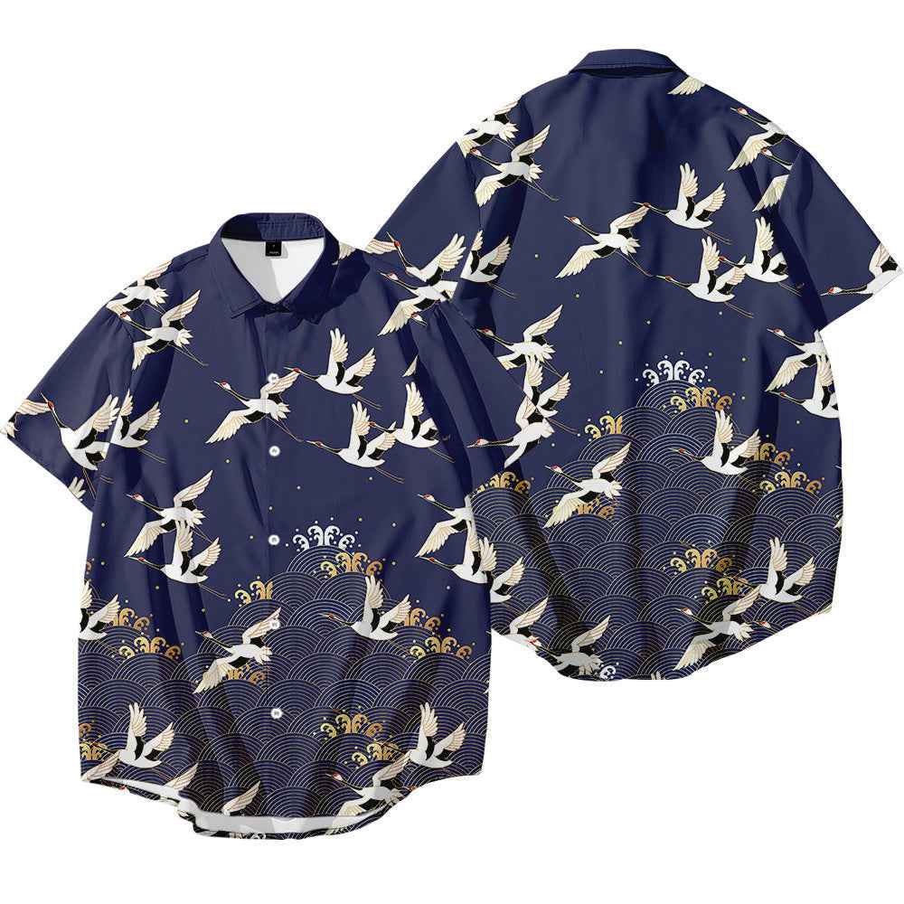 Bebovizix Japanese Kimono Jacket Traditional Chinese Style Crane Print Harajuku Men Women Streetwear Summer Clothing Loose Yukata - ETAclothes.store