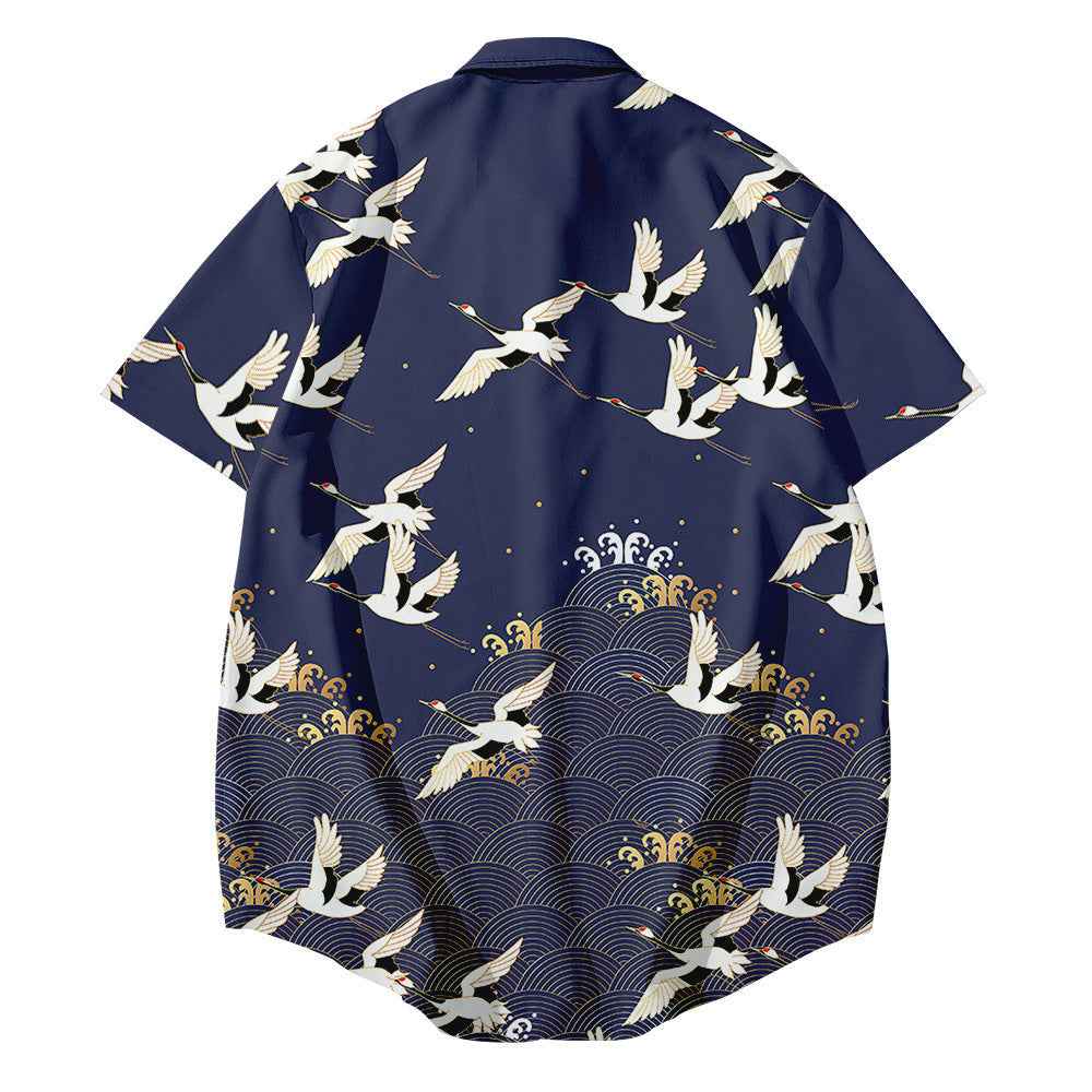 Bebovizix Japanese Kimono Jacket Traditional Chinese Style Crane Print Harajuku Men Women Streetwear Summer Clothing Loose Yukata - ETAclothes.store