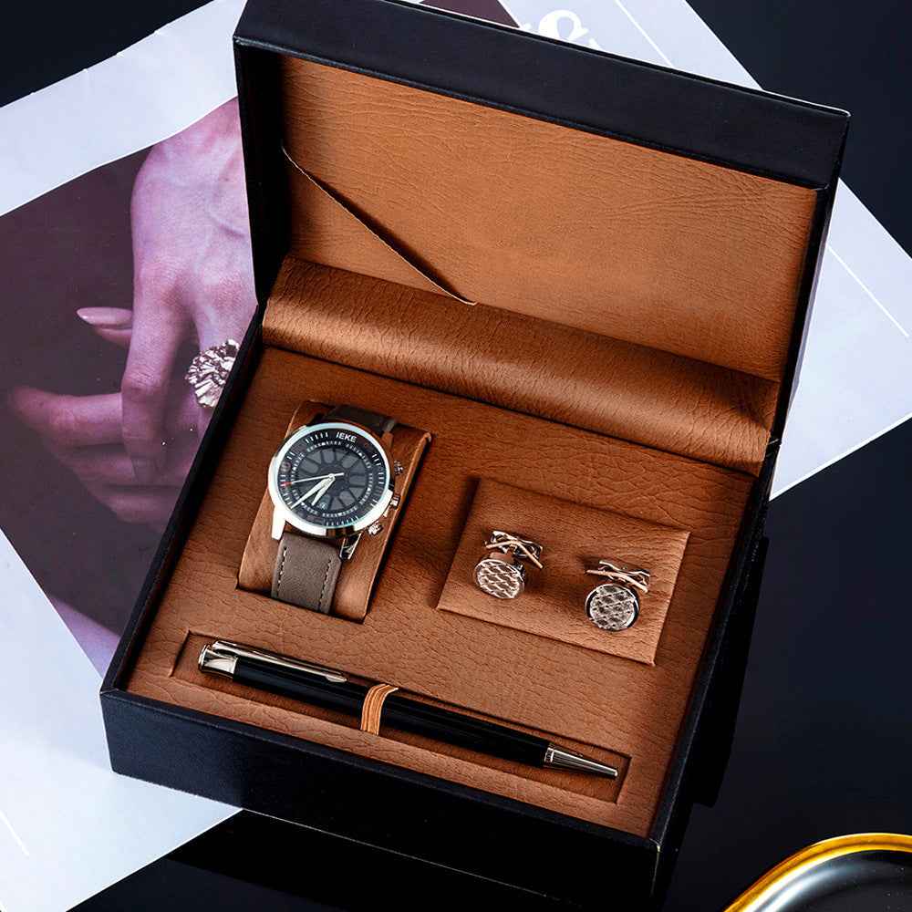 3 Piece Men's Watch Set Gift Box Sports Retro Calendar Quartz Watch Pen Cufflinks - ETAclothes.store