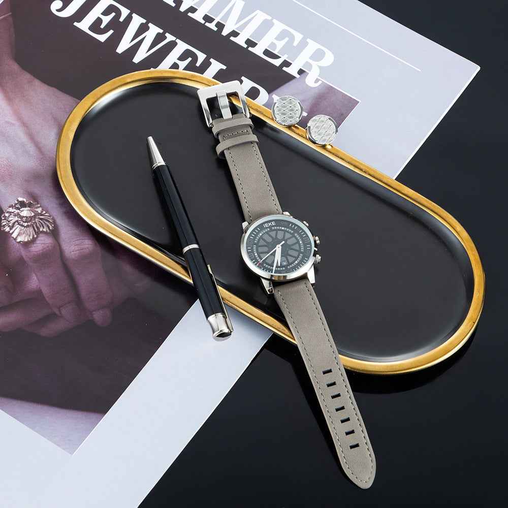 3 Piece Men's Watch Set Gift Box Sports Retro Calendar Quartz Watch Pen Cufflinks - ETAclothes.store