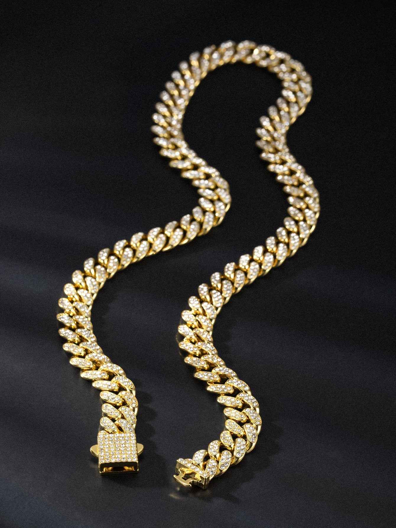 13mm Cuban Link Chain Spring Release Buckle Alloy Full Diamond Necklace Bracelet - ETAclothes.store