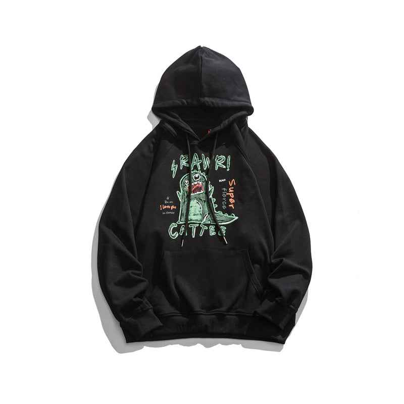 Hip Hop Streetwear Hoodie Sweatshirt Painting Dinosaur Letter Print - ETAclothes.store