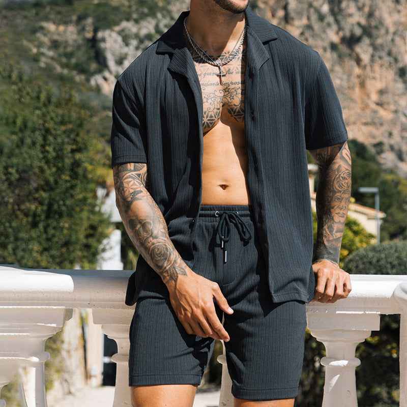 Men's Two Piece Set Short Sleeve Lapel Button Shirts And Shorts Beach Style Suits Men Summer Fashion Clothing Streetwear - ETAclothes.store