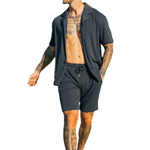 Men's Two Piece Set Short Sleeve Lapel Button Shirts And Shorts Beach Style Suits Men Summer Fashion Clothing Streetwear - ETAclothes.store
