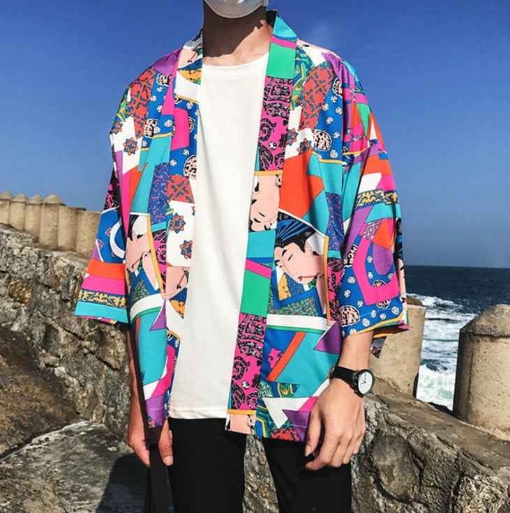Printed Japanese Style Kimono Jacket cardigan men clothing cardigan male streetwear hiphop casual coat loose kimono - ETAclothes.store