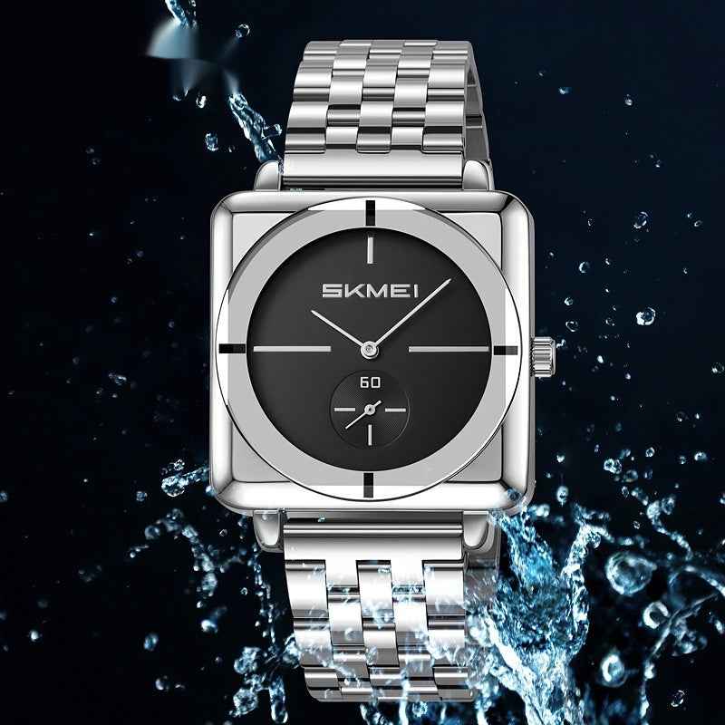 Square Steel Band Stylish Standalone Seconds Subdial With Two Hands Solid Steel Band Quartz Watch - ETAclothes.store
