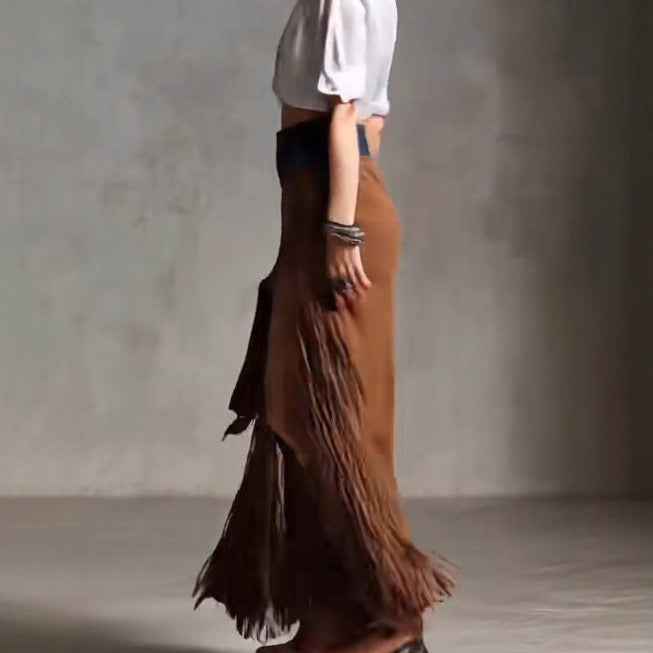 Chic Asymmetrical Tassel Suede Skirt - ETAclothes.store