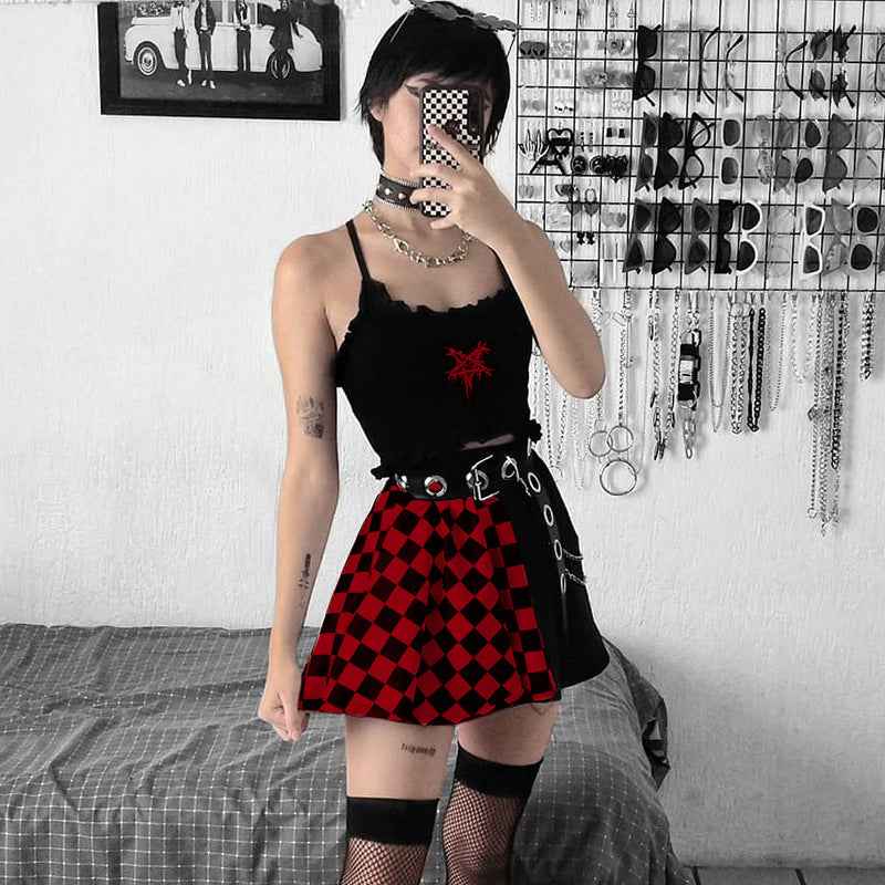 Skirt Gothic Plaid A Line Mini Skirts Harajuku Streetwear - ETAclothes.store