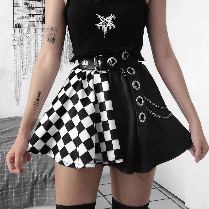 Skirt Gothic Plaid A Line Mini Skirts Harajuku Streetwear - ETAclothes.store