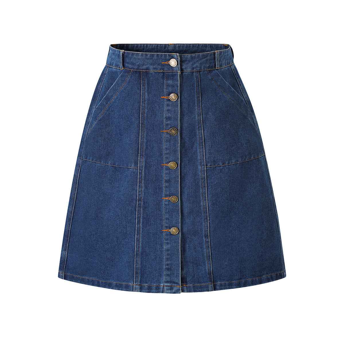 Solid-color Single-breasted Denim Skirt With Pockets - ETAclothes.store