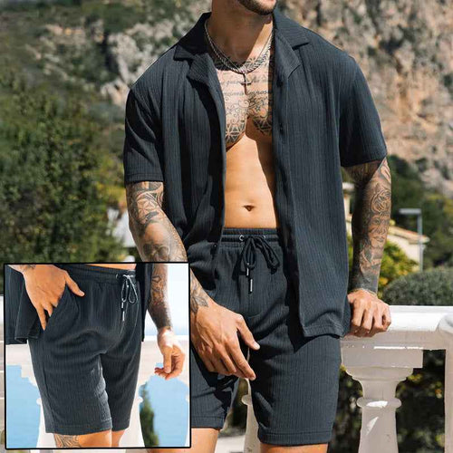 Men's Two Piece Set Short Sleeve Lapel Button Shirts And Shorts Beach Style Suits Men Summer Fashion Clothing Streetwear - ETAclothes.store
