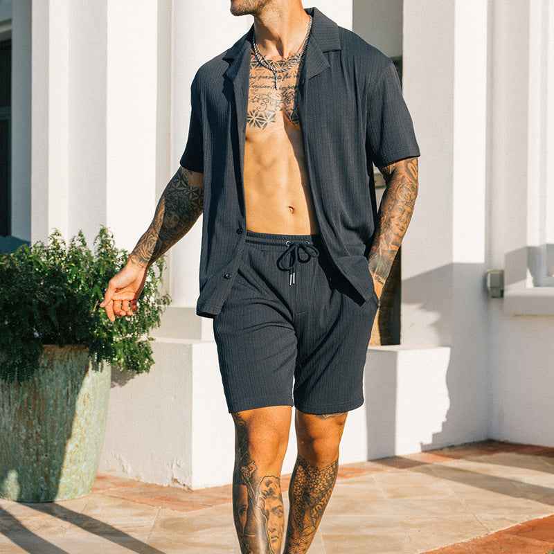 Men's Two Piece Set Short Sleeve Lapel Button Shirts And Shorts Beach Style Suits Men Summer Fashion Clothing Streetwear - ETAclothes.store
