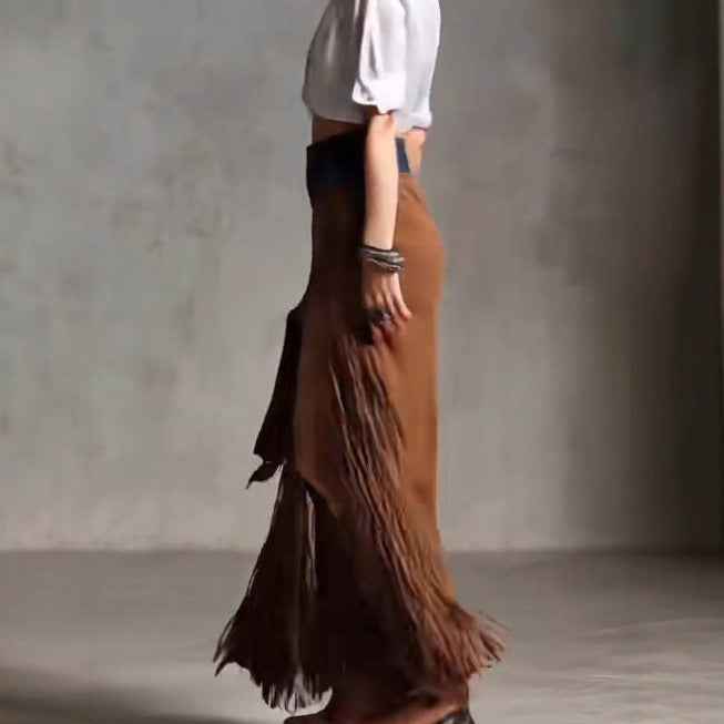 Chic Asymmetrical Tassel Suede Skirt - ETAclothes.store