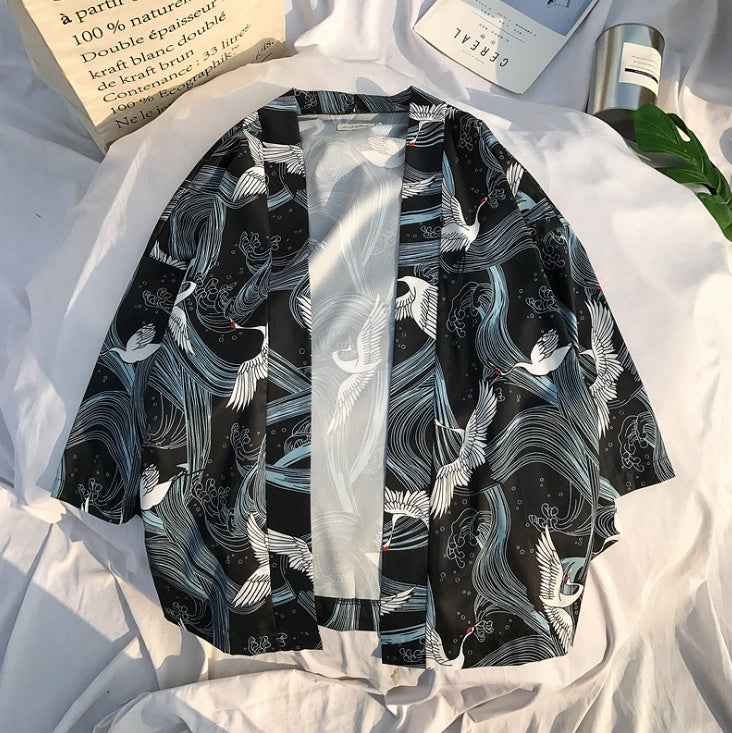 Printed Japanese Style Kimono Jacket cardigan men clothing cardigan male streetwear hiphop casual coat loose kimono - ETAclothes.store