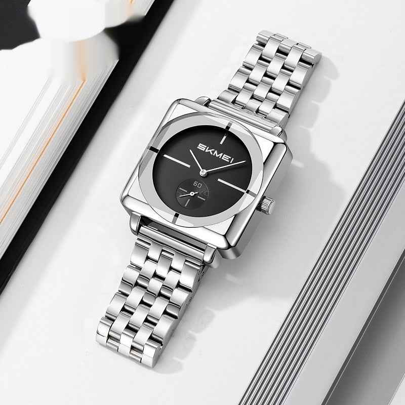 Square Steel Band Stylish Standalone Seconds Subdial With Two Hands Solid Steel Band Quartz Watch - ETAclothes.store