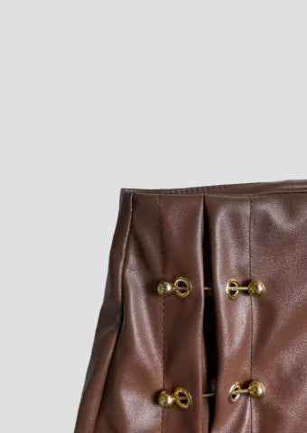 Womens Solid-Color Faux Leather Mini Skirt With Metal Buttons - ETAclothes.store