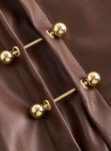 Womens Solid-Color Faux Leather Mini Skirt With Metal Buttons - ETAclothes.store