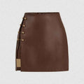Womens Solid-Color Faux Leather Mini Skirt With Metal Buttons - ETAclothes.store