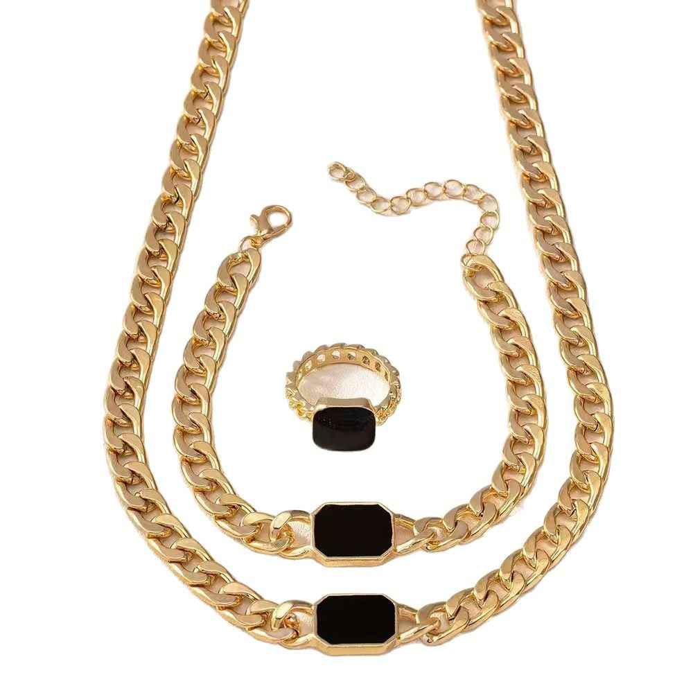 Geometric Square Chain Necklace Bracelet Ring Jewelry Set - ETAclothes.store