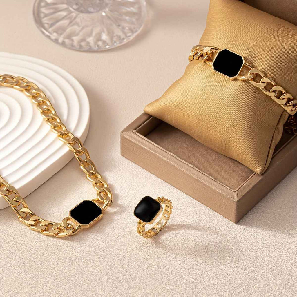Geometric Square Chain Necklace Bracelet Ring Jewelry Set - ETAclothes.store