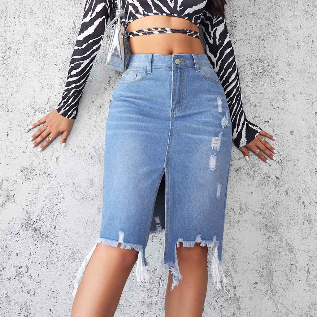 Womens High-Waisted Midi Wrap Skirt With A Slit - ETAclothes.store