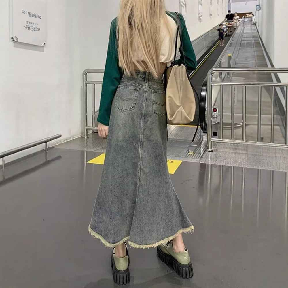 Plus Size Retro Denim Skirt For Women - ETAclothes.store