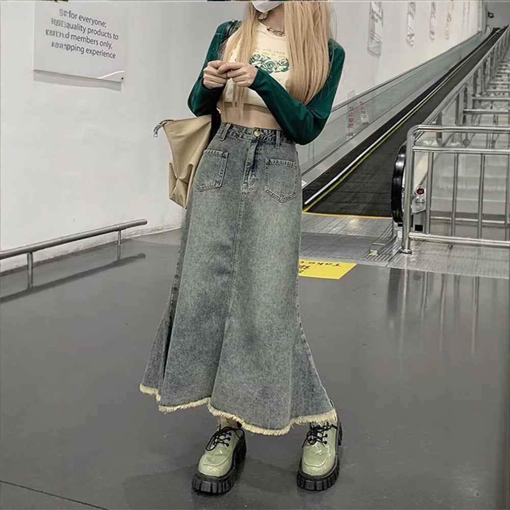 Plus Size Retro Denim Skirt For Women - ETAclothes.store