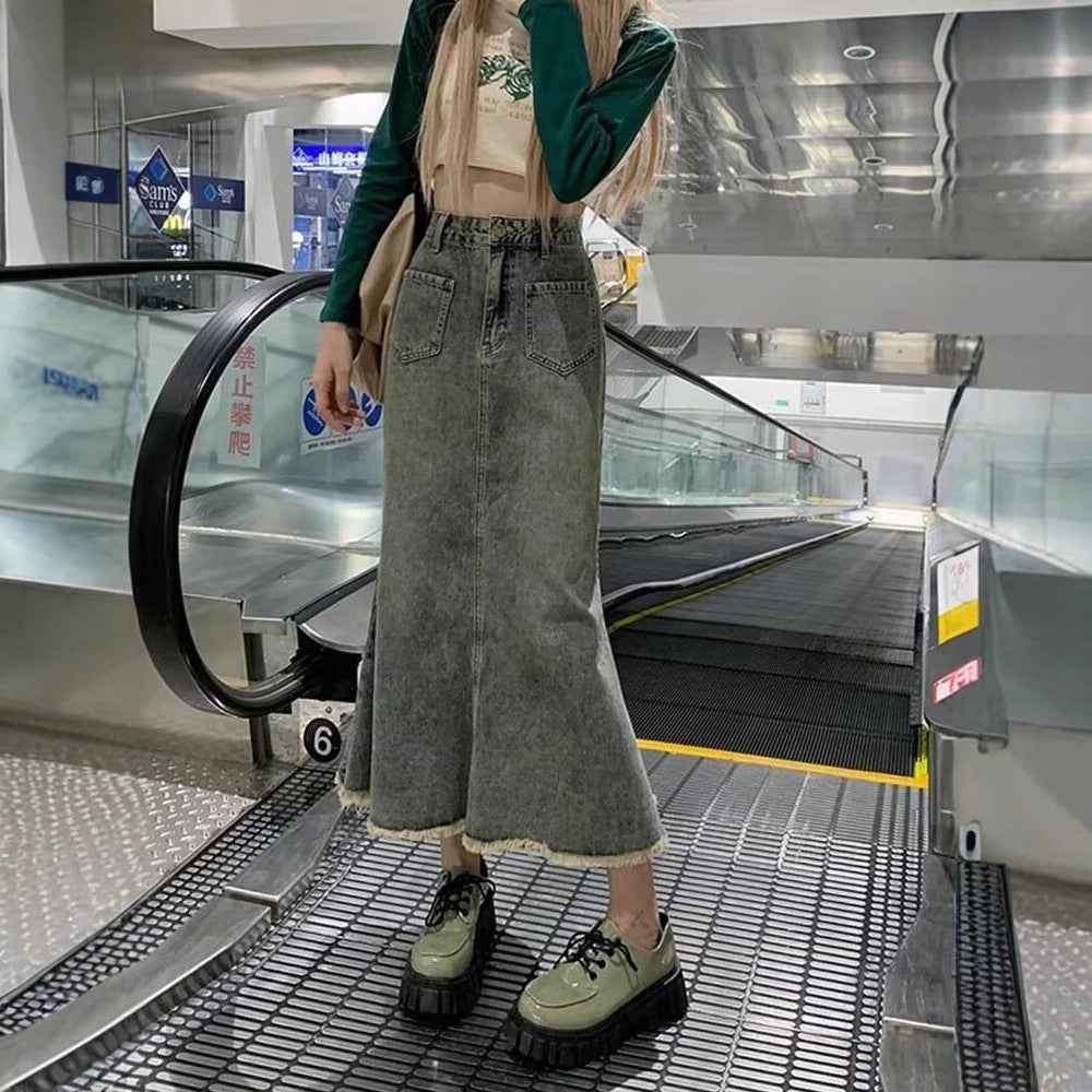 Plus Size Retro Denim Skirt For Women - ETAclothes.store