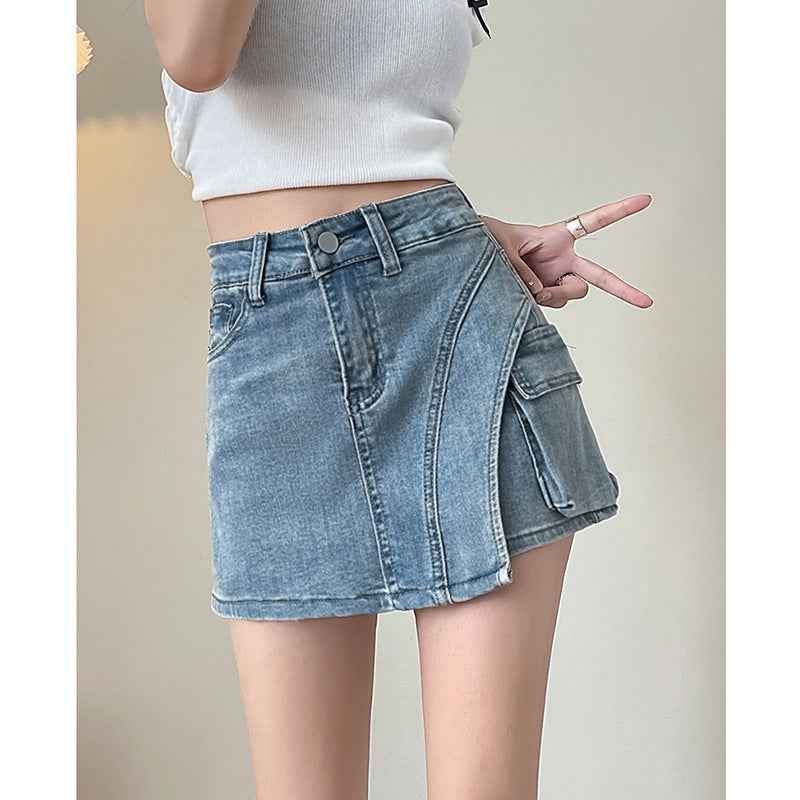 Retro Distressed Figure-flattering Asymmetrical A-line Mini Skirt - ETAclothes.store