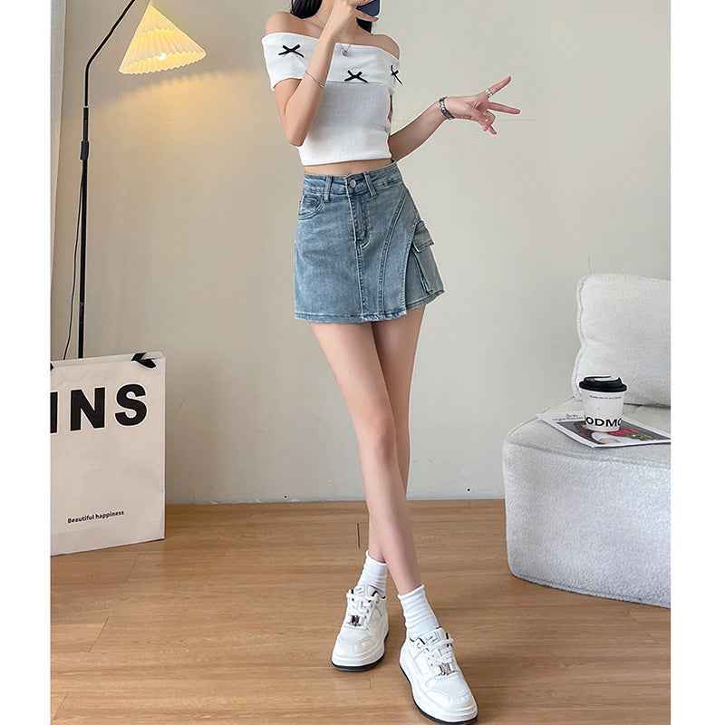 Retro Distressed Figure-flattering Asymmetrical A-line Mini Skirt - ETAclothes.store