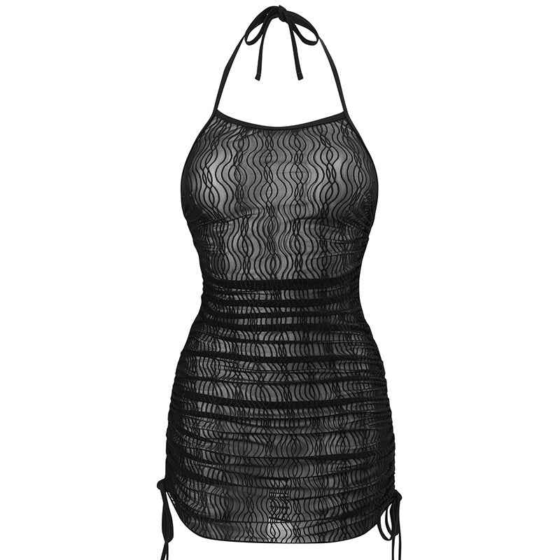 Women's Summer Beach Sundress In Solid Color With Spaghetti Straps And Mesh Fabric - ETAclothes.store