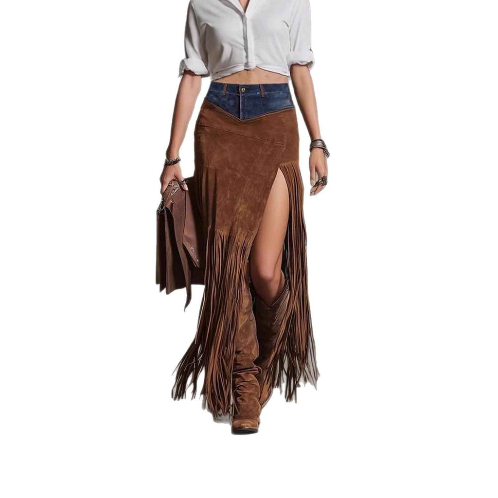 Chic Asymmetrical Tassel Suede Skirt - ETAclothes.store