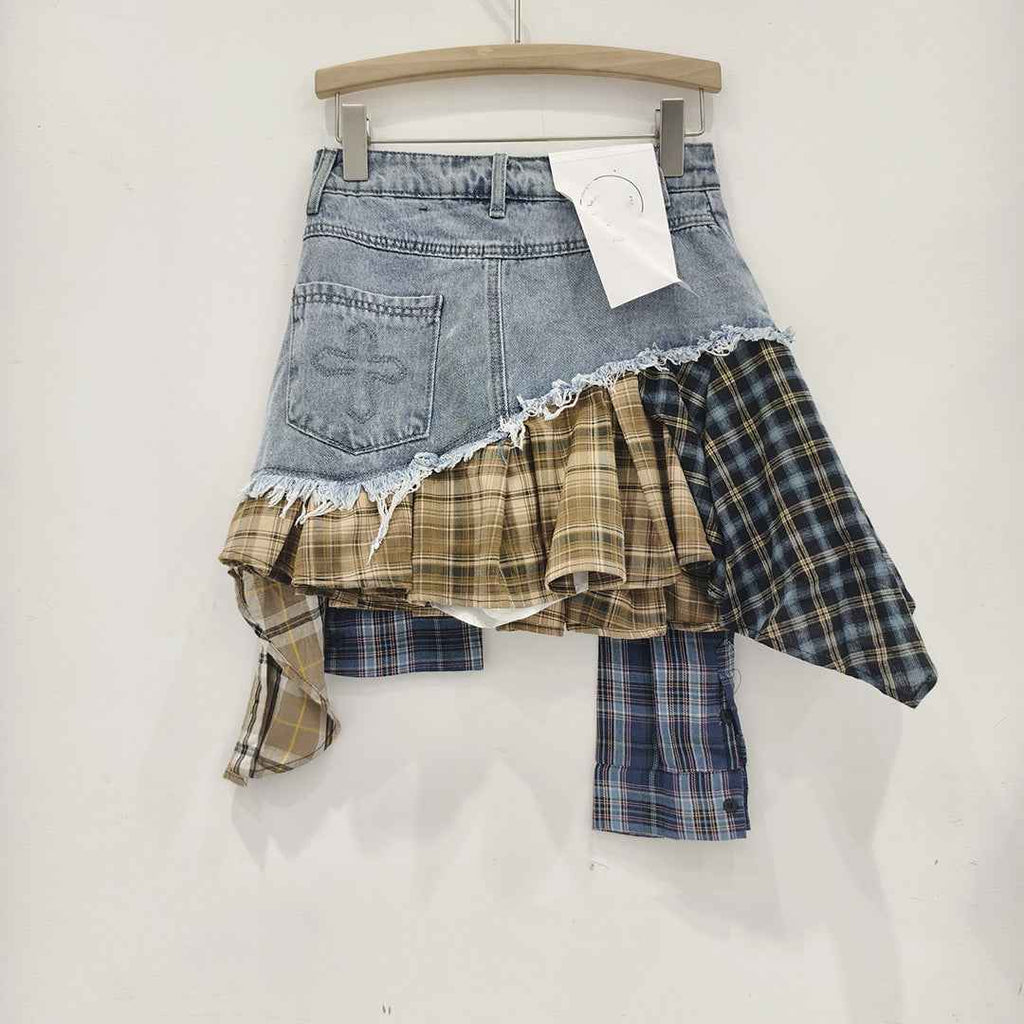 Irregular Hem Patchwork Denim Skirt For Women - ETAclothes.store