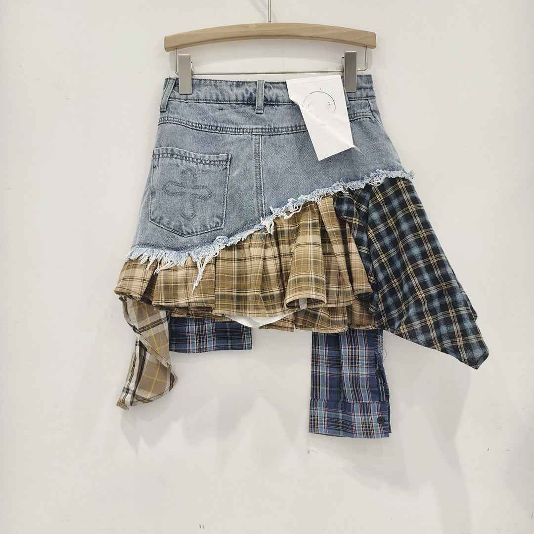 Irregular Hem Patchwork Denim Skirt For Women - ETAclothes.store