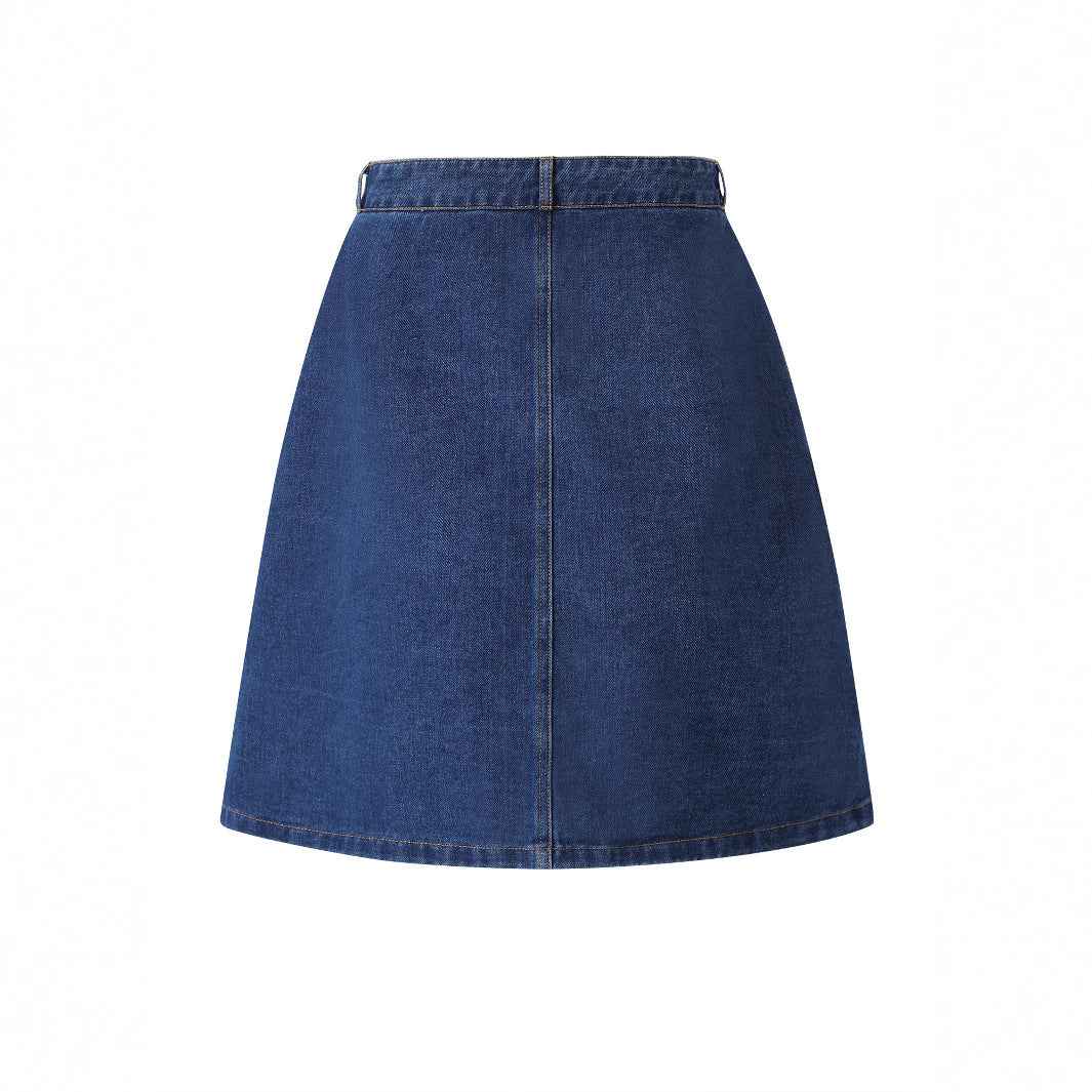 Solid-color Single-breasted Denim Skirt With Pockets - ETAclothes.store