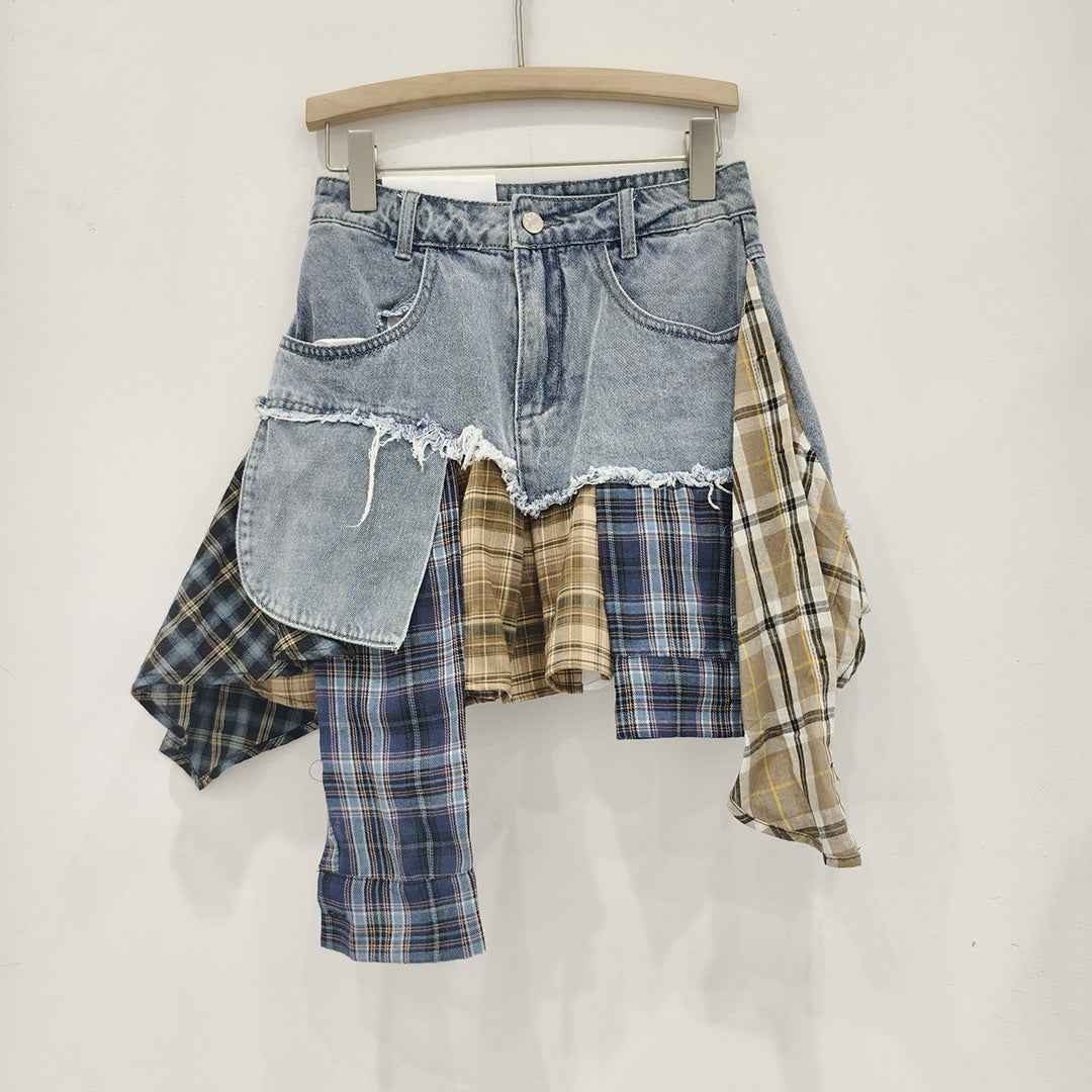 Irregular Hem Patchwork Denim Skirt For Women - ETAclothes.store